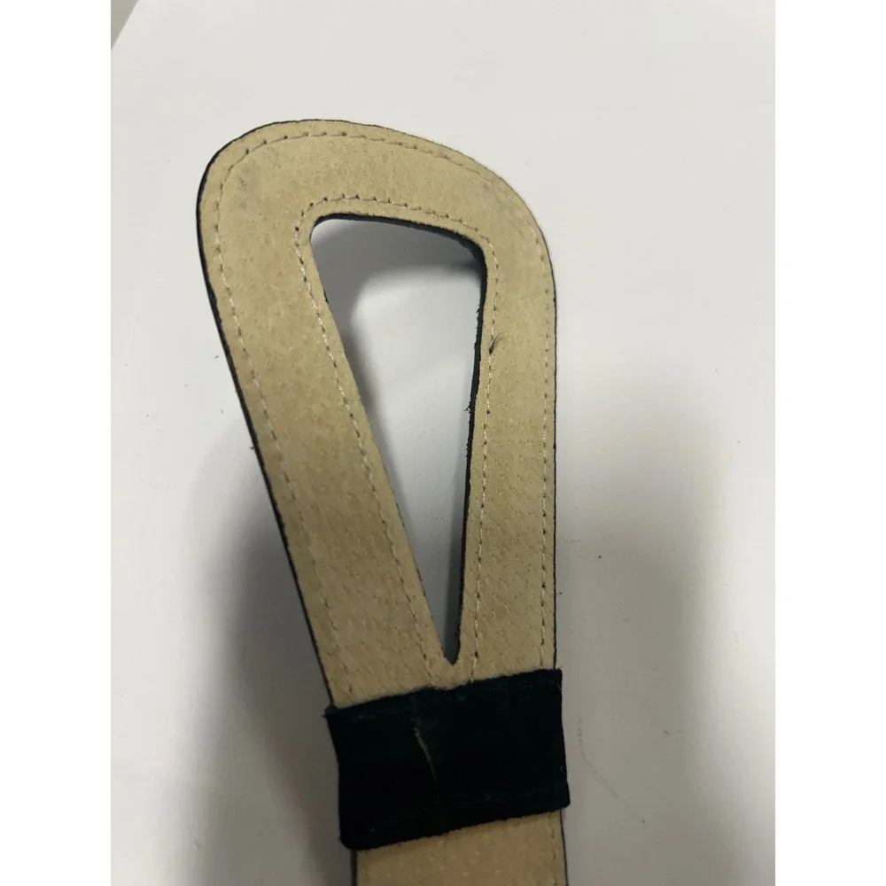 Coldwater Creek Black Suede Leather Belt Triangle Buckle Large Modernist Womens